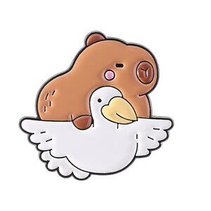 Cute Capybara Riding Goose Enamel Pin – Kawaii Animal Lapel Pin
